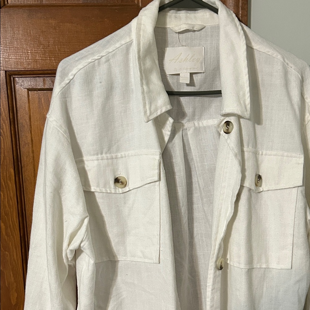 Ashley By 26 International Cream Button-Up Women Jacket size large Few stains. - Picture 2 of 14